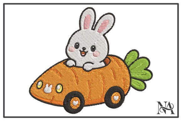 Bunny in Carrot Car Embroidery Design
