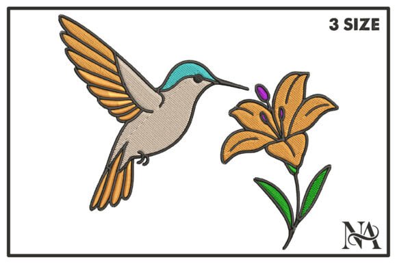 Hummingbird and Lily Embroidery Design
